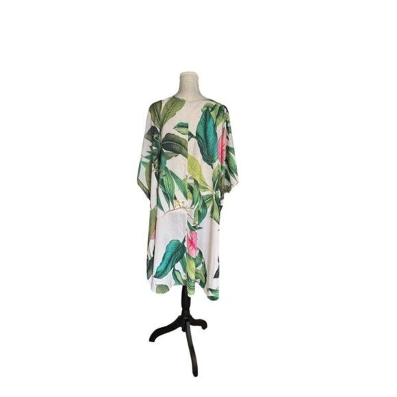 Tropical Leaf Print Kimono Cardigan 1XL/G1 Open Front Lightweight Cover-Up - Picture 7 of 8